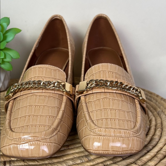 ASOS Tan Croc-Patterned Sinclair Loafers 10 Wide Fit Square Toe - Picture 4 of 9